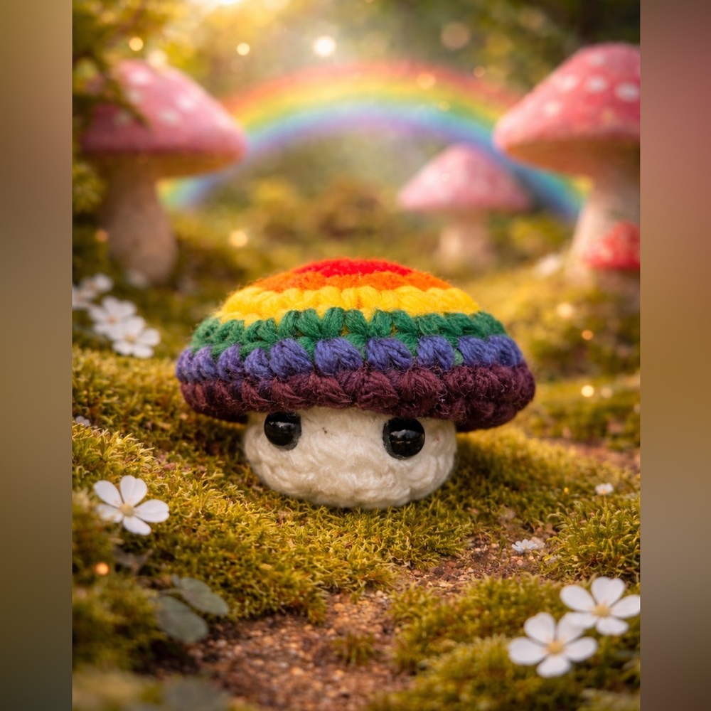 Crochet Rainbow Popping Mushroom